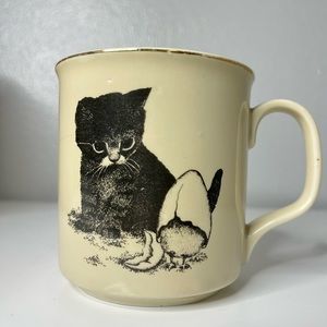 Vintage cat and chicken egg mug